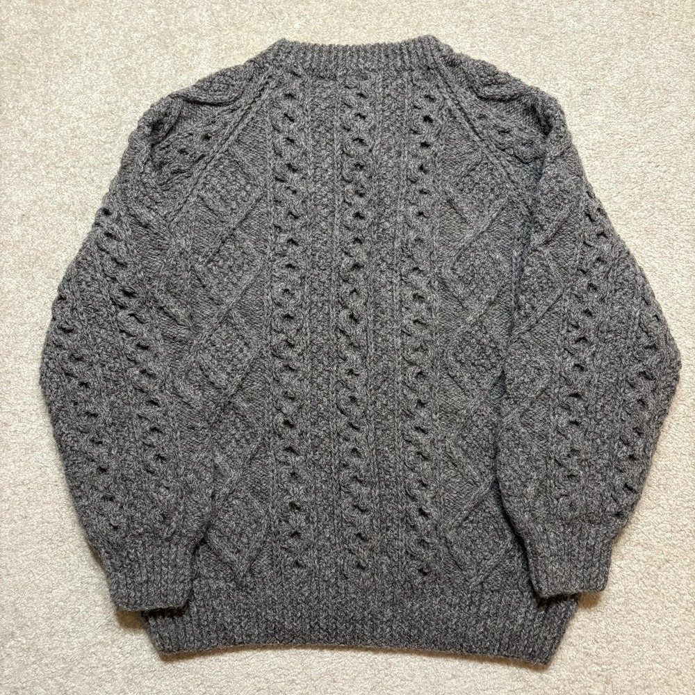Vtg Blarney Woollen Mills Sweater Medium Brown Wool Cable Knit Aran Fisherman - Picture 4 of 7